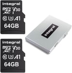 64Gb Lot De 2-Pack Carte Micro Sd Card Avec Un Boîtier Métallique De Protection À 12 Fentes - Vidéo 4K Ultra-Hd Premium Haut Débit Jusqu'À 100Mb/S Vitesse De Lecture