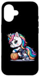 Coque pour iPhone 16 Licorne mignonne de joueur de basket-ball