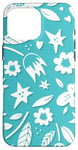 Coque pour iPhone 16 Pro Max Floral bleu sarcelle vif avec plantes blanches