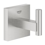 GROHE Start Cube Robe Hook - Bathroom Wall Mounted Shower Towel Hanger (Metal, Concealed Fastening, with Screws and Dowels), Easy to Fit with GROHE QuickGlue, Stainless Steel, 40961DC0