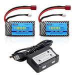 AMZZN 2PCS 7.4V 1800mAh 2S 30C T-Plug Lipo Battery with 2-in-1 Charger for WLTYOS K929-B A959-B 12401 9200 9200E 300E YC200 HM123 1/10,1/12,1/16 RC Car,Truck Batteries