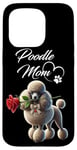 Coque pour iPhone 15 Pro Caniche avec rose rouge pour les mamans et les familles de chiens