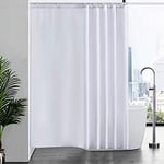 Furlinic Rideau de Douche Anti Moisissure Tissu Imperméable Lavable Grands Rideaux de Douche en Polyester pour Baignoire ou la Salle de Bain 12 Crochets Blanc 200x200cm.