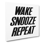 Wake Snooze Repeat Modern Typography Quote Canvas Wall Art Print Ready to Hang, Framed Picture for Living Room Bedroom Home Office Décor, 14x14 Inch (35x35 cm)