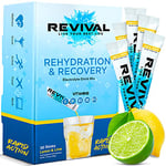 Revival Rapid Rehydration Electrolytes Powder - High Strength Vitamin C, B1, B3, B5, B12 Supplement Sachet Drink, Effervescent Electrolyte Hydration Tablets - 30 Pack Lemon Lime