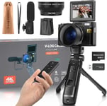 Caméra numérique, caméra 4k pour la Photographie, caméra 48MP pour Youtube, caméra vidéo et kit Vlogger, kit idéal pour la création de Contenu, Microphone et télécommande, poignée pour trépied