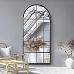 MirrorOutlet The Arcus - Antique Black Framed Window Modern Full Length Arched Leaner/Wall Mirror 71" X 33.5" (180CM X 85CM) Silver Mirror Glass with Black All weather Backing.