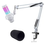 White Mic Arm Compatible with HyperX QuadCast S - Premium QuadCast S Microphone Boom Arm for Gaming, Streaming by YOUSHARES