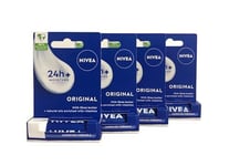 NIVEA Lip Balm Original Care Pack of 4 (4 x 4.8g) Protective Lip Moisturiser wit