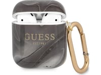 Guess-Deksel Silikonmarmor Skinnende For Apple Airpods 1 & 2 Black, Gua2unmk, Blister (Gua2unmk)