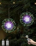 Joysing Firework Lights 2 Pack 150 LED Starburst Lights Battery Operated with Remote, 8 Modes Christmas Lights Waterproof Outdoor Hanging Christmas Decorations for Garden Party Wedding- Multicolor