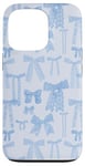 Coque pour iPhone 13 Pro Nœuds bleu clair vintage, dentelle bleue, dentelle esthétique