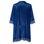 GROPC Robe De Chambre Satin Femme,Saint Valentin Sexy Nightwear Soie Soie Dentelle Babydoll Robe Robe Peignoir Kimono Chemises Vêtements De Nuit Homewear avec G-String,Bleu Foncé,XL