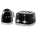 Smeg Mini-Kettle & 4-Slice Toaster, 50’s Style Retro, Stainless Steel Black