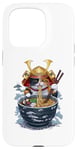 Coque pour iPhone 15 Pro Chat Samouraï mangeant des ramen Anime