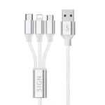 SiGN 3-i-1 Kabel 0,25m, Lightning, USB-C, Micro-USB - Vit