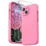 SURPHY Coque Compatible avec iPhone 14 Plus avec Verre Trempé, Silicone Liquide Protection Individuelle pour Chaque Objectif Épaissie Etui pour iPhone 14 Plus 6,7 Pouces (Rose pêche)