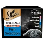 48 X 85g Sheba Fine Flakes Luxury Adult Wet Cat Food Mixed Fish In Gravy