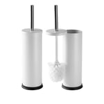 2x Round Toilet Brushes Bathroom Cleaning Scrubber Tower Holder Matt White