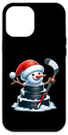 iPhone 12 Pro Max Cartoon Ice Hockey Puck Snowman with Santa Hat Christmas Case