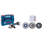 Bosch Professional 18V System Akku Winkelschleifer GWX 18V-10 SC (Ø: 125mm, ohne Akkus und Ladegerät, in L-BOXX) + 5-Piece X-Lock Cutting Discs Set (Stainless Steel, Metal, Ø 125 mm, Accessories)