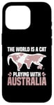 Coque pour iPhone 16 Pro Le monde est un chat qui joue avec l'Australie World Map Traveler