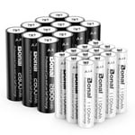 BONAI 12xAA et 12xAAA 2800/1100mAh Piles Rechargeables, 1,2V AA et AAA Ni-MH Haute Capacité Pile Rechargeables, Pré-chargé, Faible Auto-décharge, 1200 Cycles - (12AA+12AAA)