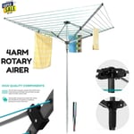 4 Arm Rotary Airer Heavy Duty Washing Line Clothes Garden Dryer Free Spike 50m