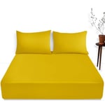 Extra Deep Fitted Single Bed Sheet- Polycotton Plain Dyed Hotel Quality Bedding- 16"/40 cm Fitted Sheet- Ochre