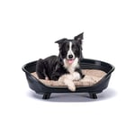 Ferplast Dog Bed & Cat Bed with Cotton Cushion, Raised Dog Bed, Plastic Dog Bed Medium, Dog Bed Washable, Dog Basket, Breathable & Antislip, THRONE 82 x 59,5 x h 29,5 cm, Black