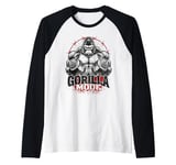 Gorilla Mode Workout Exercise Lifting Weights Strong Gym Raglan Baseball Tee