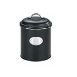 Boite de rangement métal avec couvercle et étiquette décorative, Nero, rangement pomme de terre, oignons, Capacité 1,6 l, Métal, ø 13x18 cm, noir