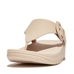 Fitflop Women's LULU Covered-Buckle RAW-Edge Leather Toe-Thongs Sandal, Stone Beige, 4.5 UK