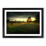 Big Box Art Landscape Tree and Hay Bales Framed Wall Art Picture Print Ready to Hang, Black A2 (62 x 45 cm)