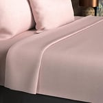 Soleil d'ocre Drap Plat en Coton 57 Fils uni Rose, Rose, 180 x 290 cm