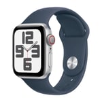 Apple Watch SE GPS + Cellular 40 mm sølv aluminium urkasse med Stormblå sportsrem - S/M