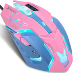 Souris de Jeu USB Silencieuse Boutons Réglables 7 Couleurs Rétroéclairé Optique Gamer Souris Ergonomique Pleine Taille Souris 3200 DPI pour PC MacBook l'ordinateur (Rose et Bleu)