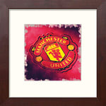 L Lumartos Manchester United FC FCBadge Contemporary Home Decor Wall Art Watercolour Print, Mahogany, 12 x 12 Inches