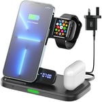 INIU 3 in 1 Wireless Charging Station, 15W Qi Multi Charger Dock for Apple Devices, Bedside Phone and Watch Charger Stand for iPhone 16 15 14 13 12, Apple Watch 9 8 7 6 SE and Airpods 4 3 2 Pro etc.