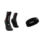 COMPRESSPORT - Chaussettes de Trail - Course à Pied - Pro Racing Socks v3.0 - Mixte - Adulte, Black/Red, 39-41 & Thin Headband On/Off Bandeau Running Adulte Unisexe, Noir, Taille Unique
