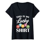 Womens This Is My Lucky Bingo Lucky Player Bingo Balls Bingo Cards V-Neck T-Shirt