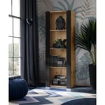 Vitrine Armoire Tivoli, Wotan/Noir, Largeur 55cm x Hauteur 159cm x Profondeur 35cm, sans led, 3 étagères, pour Salon, Chambre, Entrée - Komodee