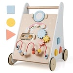 FANTASK Trotteur 7 en 1 en Bois, Trotteur à Pousser avec boîte de Rangement en Blanc, Trotteur avec Plateau de Jeu, Miroir et Blocs de Construction, Aide à la Marche bébé à partir de 1 an