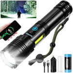 cinlinso Lampe Torche LED Ultra Puissante - 100000 Lumens Lampe de Poche Rechargeable, Étanche IPX7, 7 Modes D'éclairage avec Lumière COB pour Camping, Randonnée et Urgences