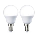 Amazon Basics Lot de 2 petites ampoules LED rondes P45 Culot Edison à vis E14, 5.5 W (équivalent 40 W), Blanc chaud, Intensité non variable