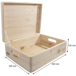 Large Wooden Storage Box /40x30x13cm/ Made Of Natural Pinewood / Lid & Handles