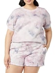 Goodthreads Women's Heritage Fleece Blouson Short-Sleeve Shirt, Lilac Tie Dye, XXL