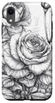 Coque pour iPhone XR Rose Line Art floral botanique vintage