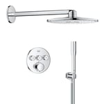 GROHE Precision SmartControl - Concealed Shower System with 3 Valves Thermostat (SmartActive 31 cm Head Shower 2 Sprays, Stick Hand Shower 1 Spray, Shower Hose 1.5 m, Circular Trim), Chrome, 34874000