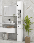 Tall Bathroom Cabinet White Modern Slim Storage Unit Narrow Cupboard Tower Shelf